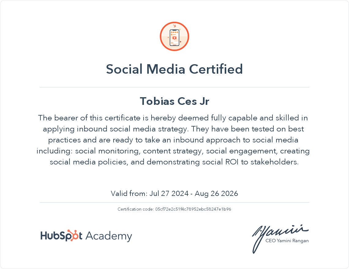 Hubspot Social Media Certification