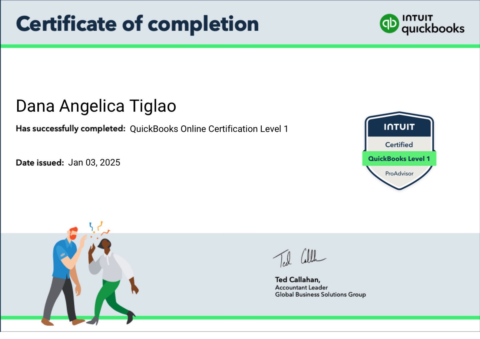 Quickbooks Online ProAdvisor  Level 1 Certificate