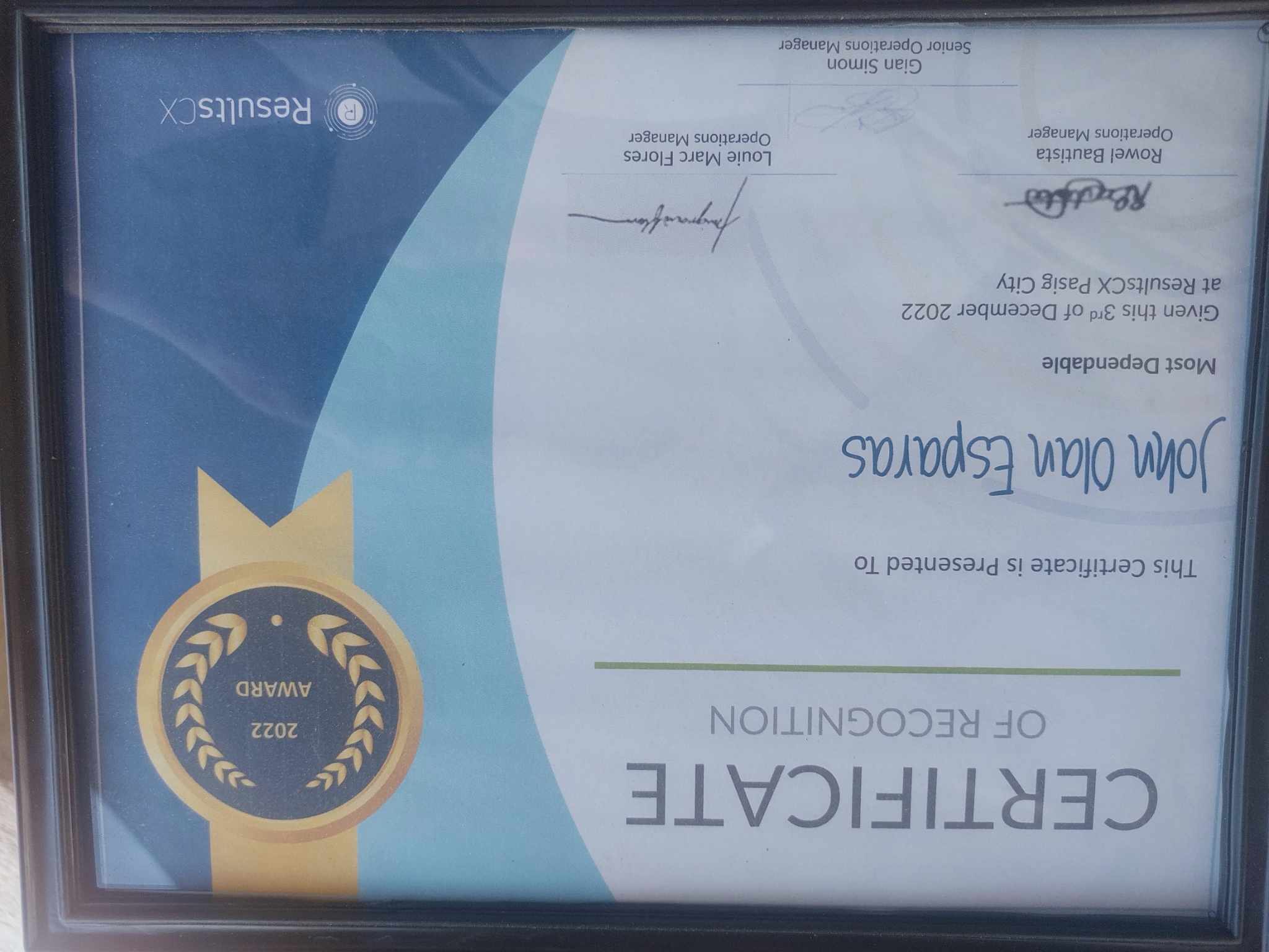 Most Dependable Awardee