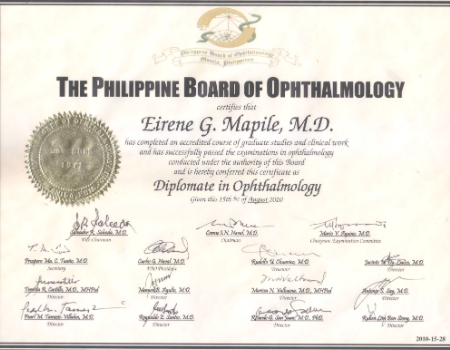 Diplomate in Ophthalmology