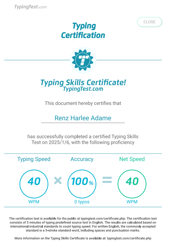 Typing Skill Certificate