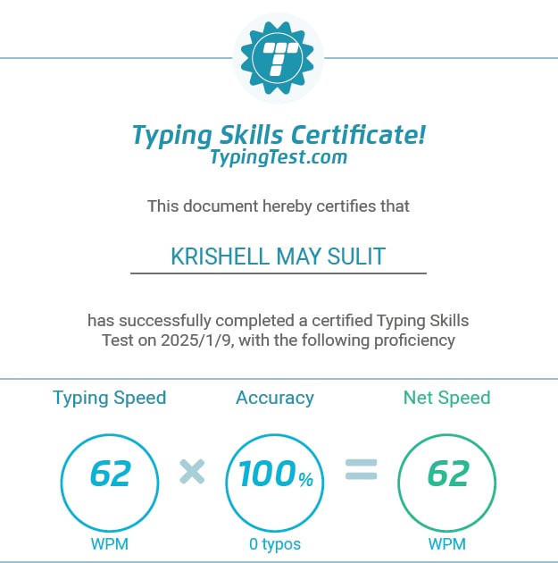 Typing Certificate