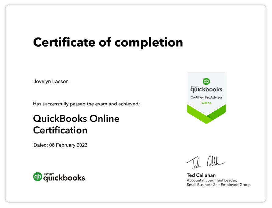 Quickbooks Online Certifcate