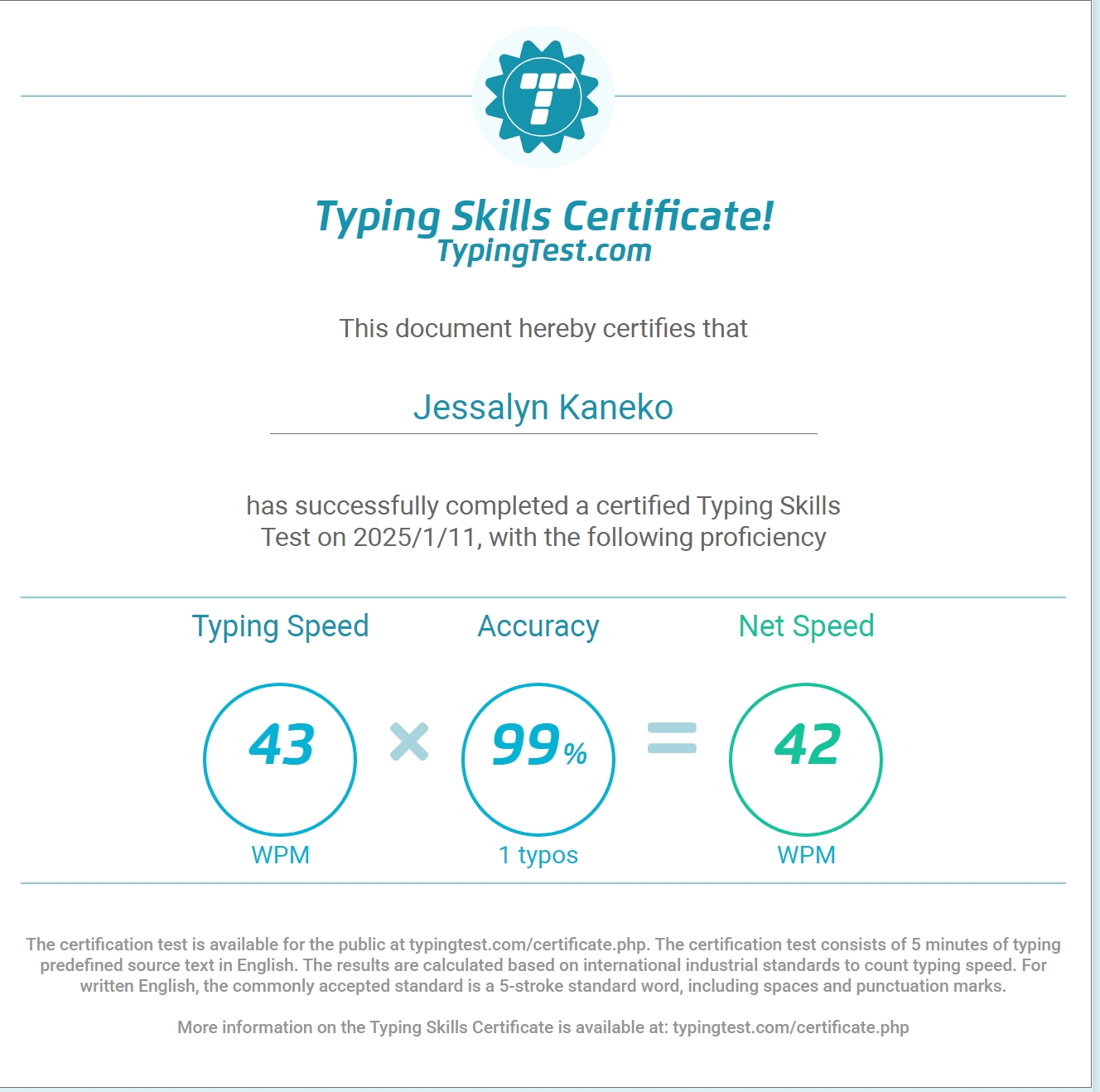 Typing Test Certification