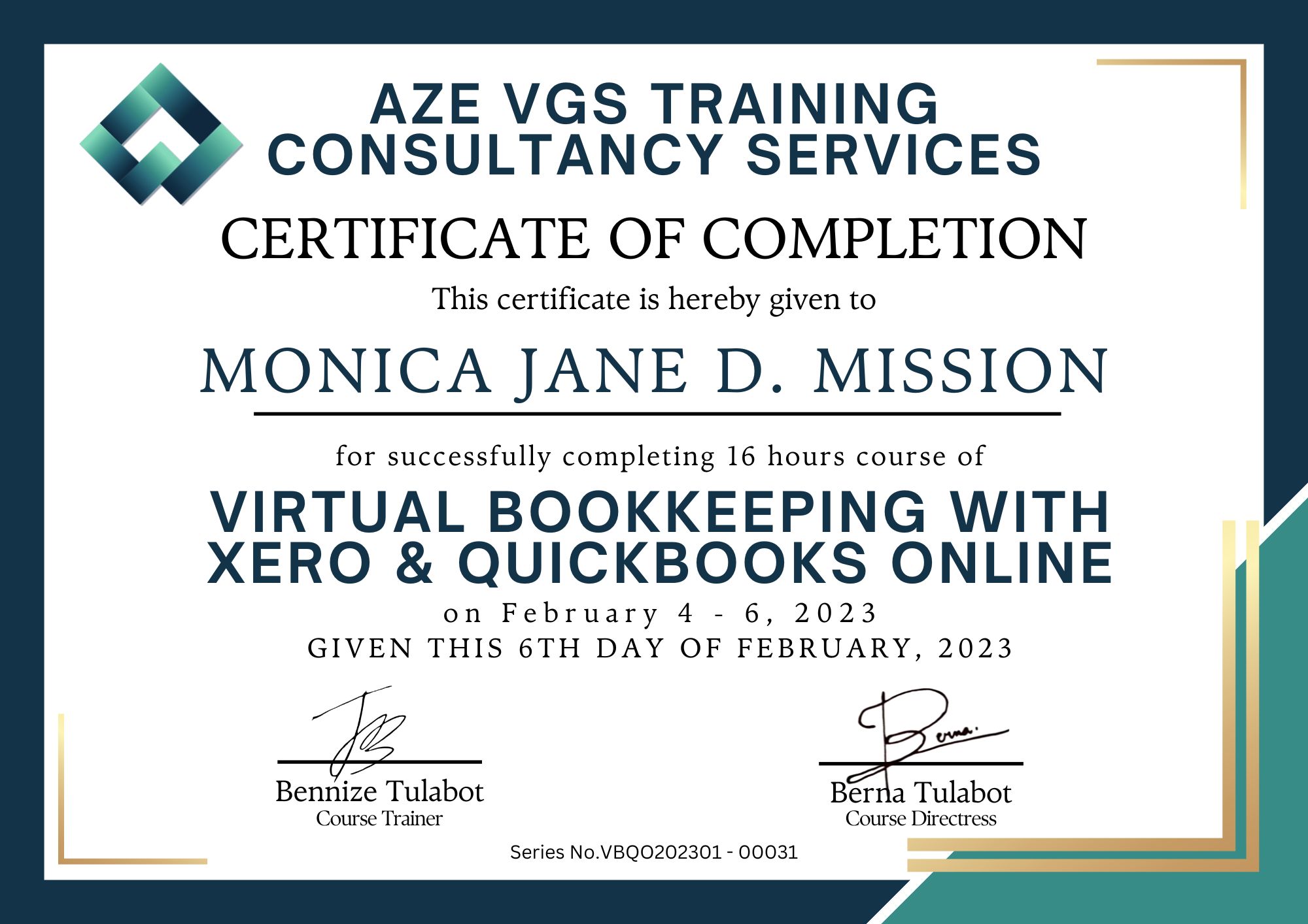 Bookkeeping Certificate