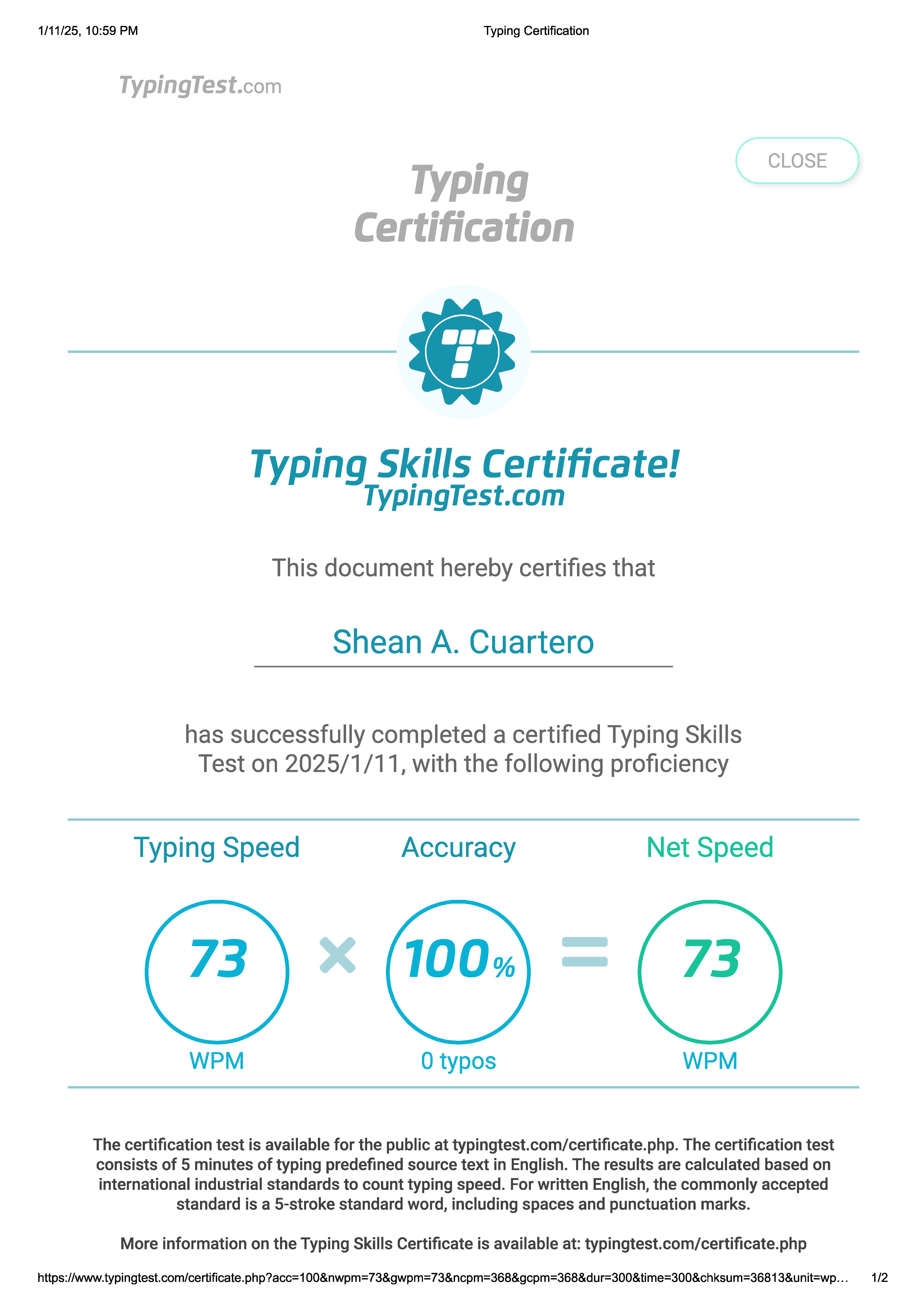 Typing Skills Certification