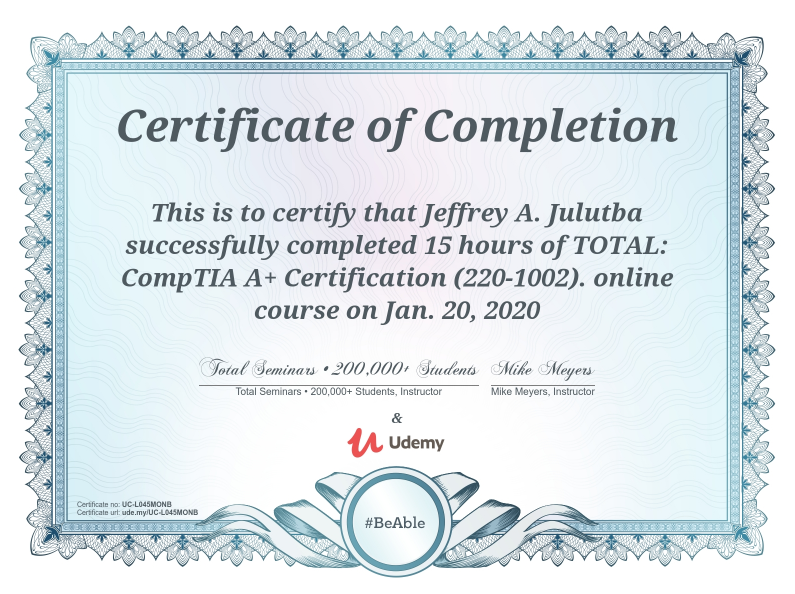 Certificate of Completion