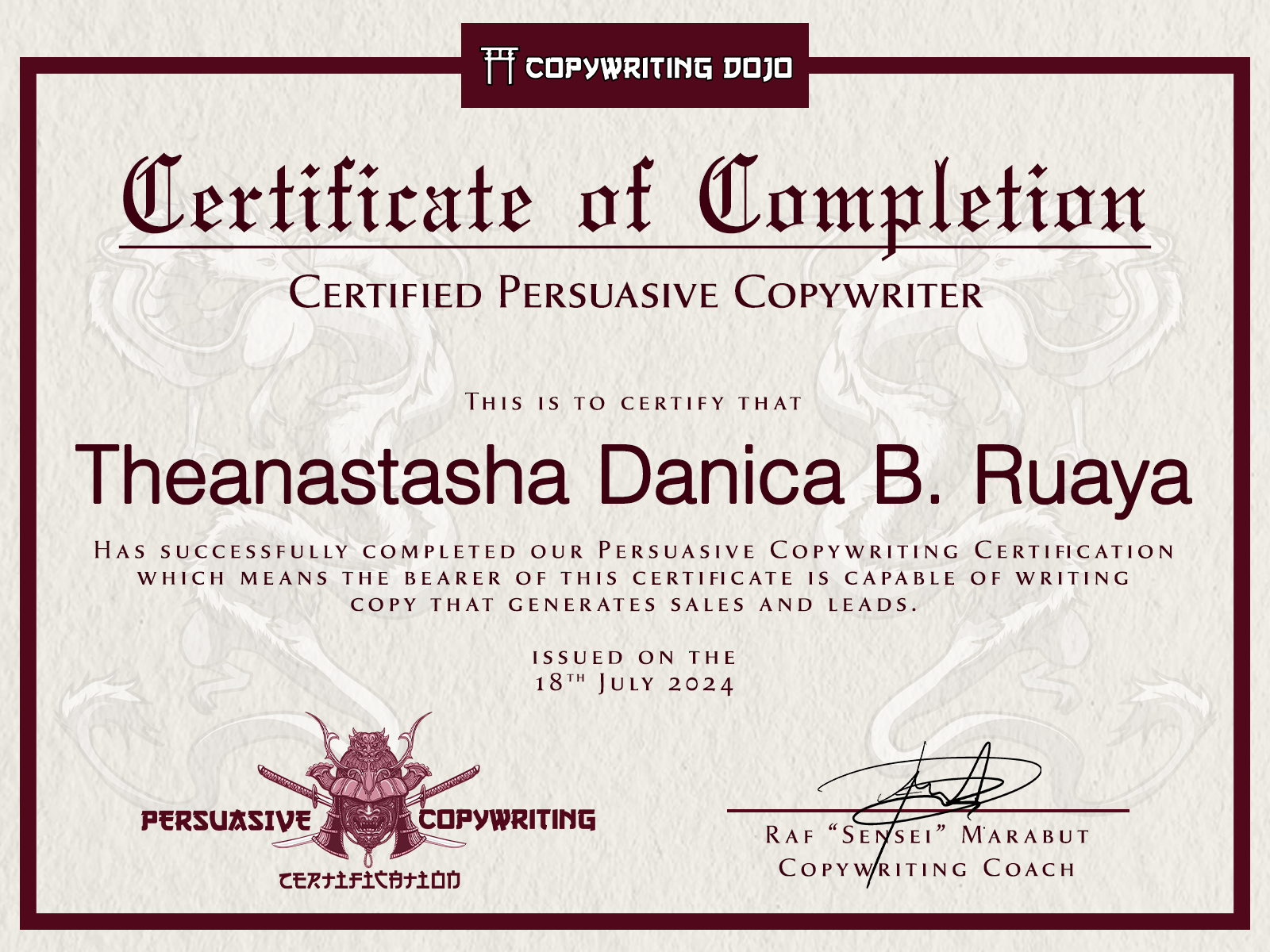Persuasive Copywriting Certification