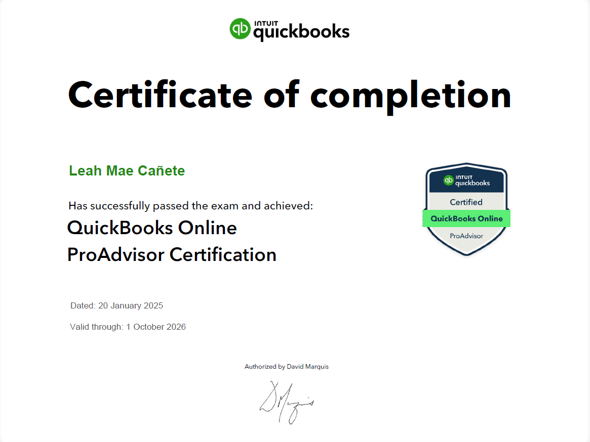 QuickBooks Online ProAdvisor Certificate