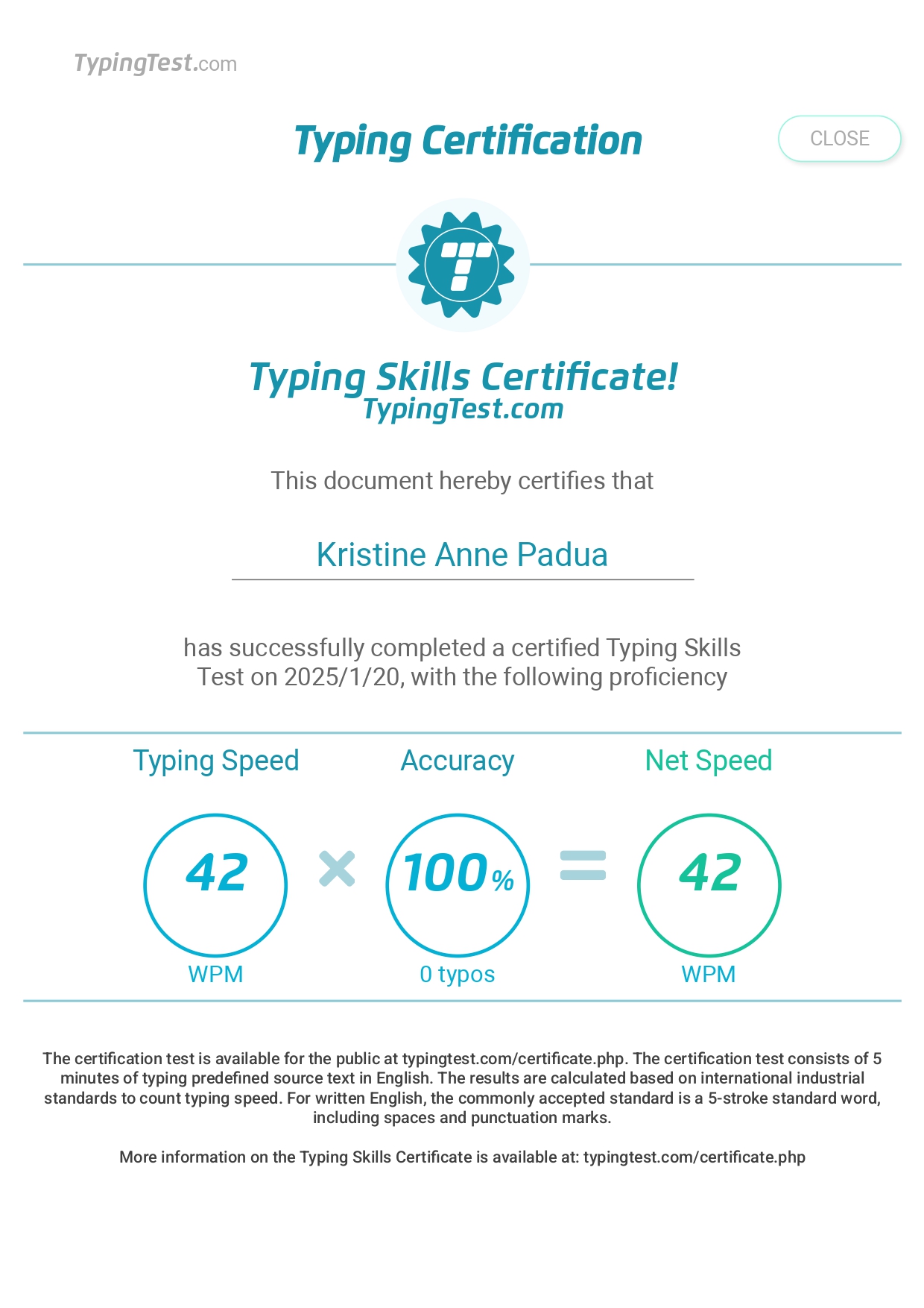 Typing Certification