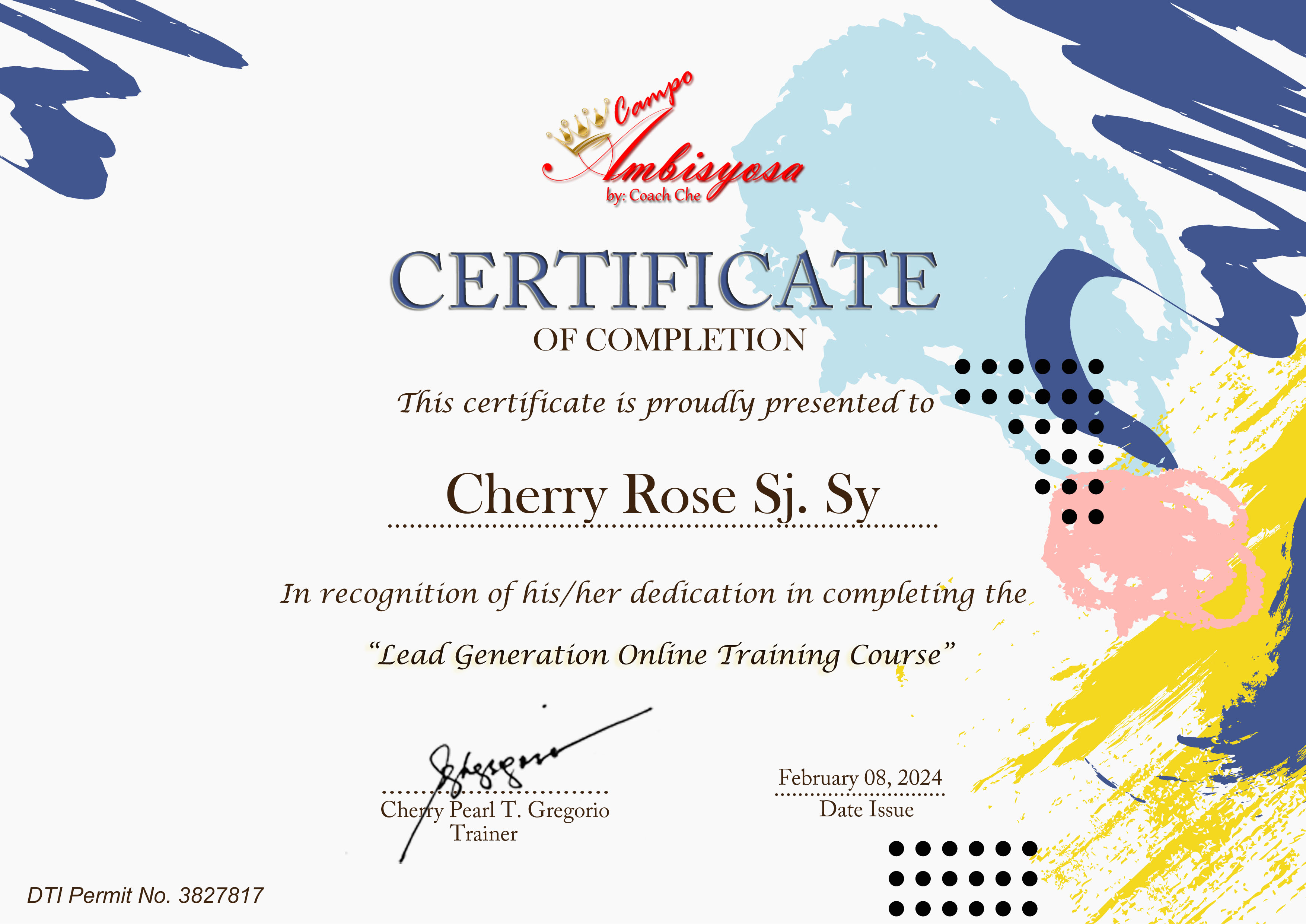 LEAD GENERATION CERTIFICATE