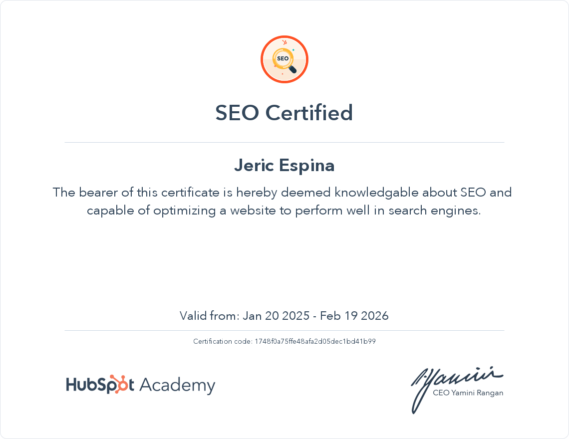 HubSpot - SEO Certificate