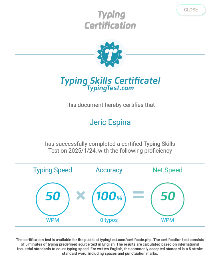 Typing Skill Certificate