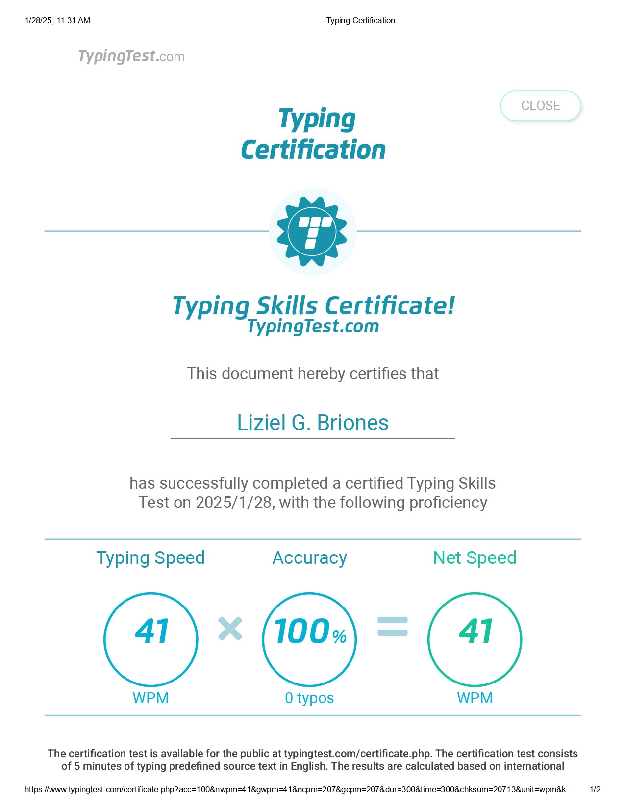 Typingtest Certification