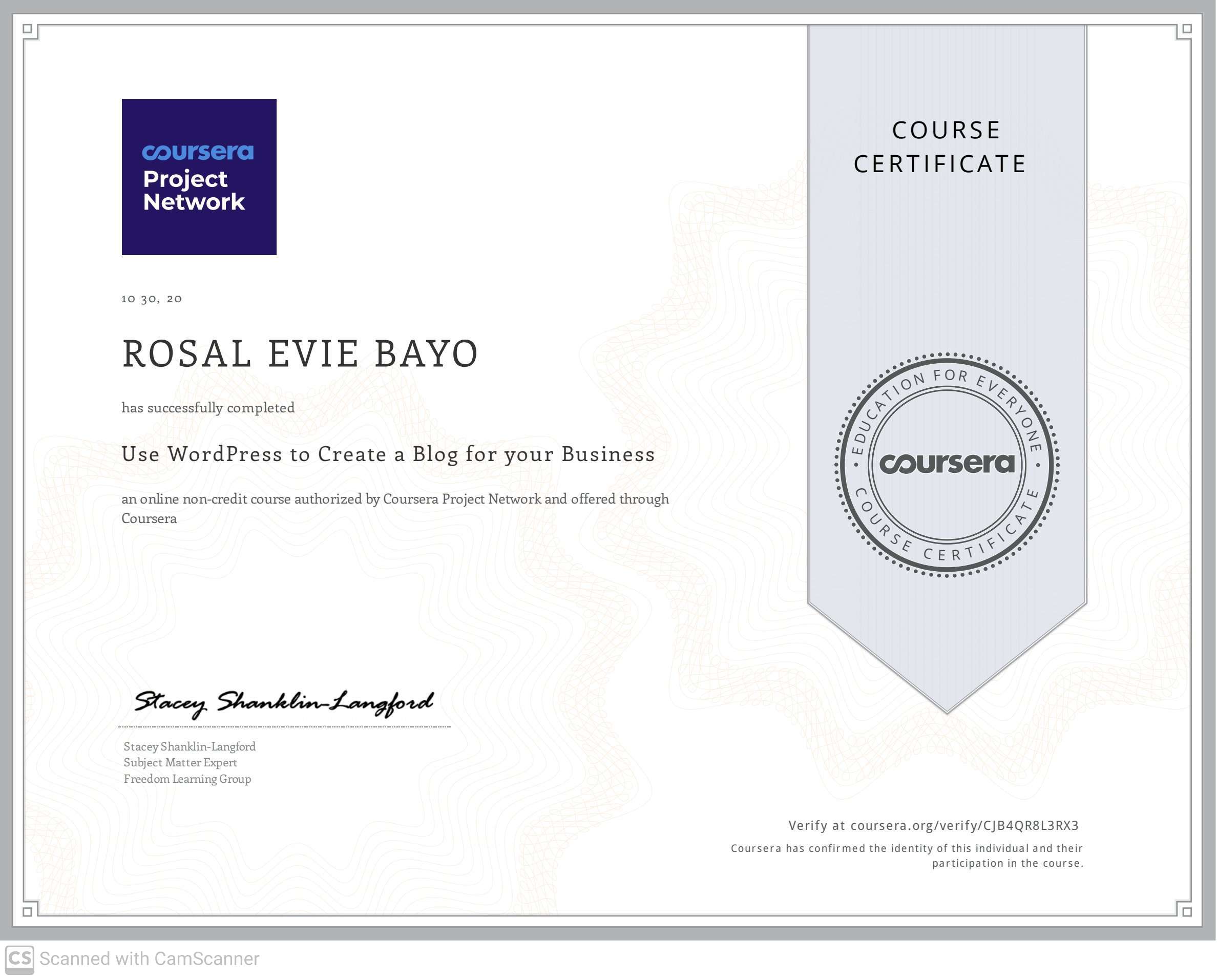 Wordpress Certificate