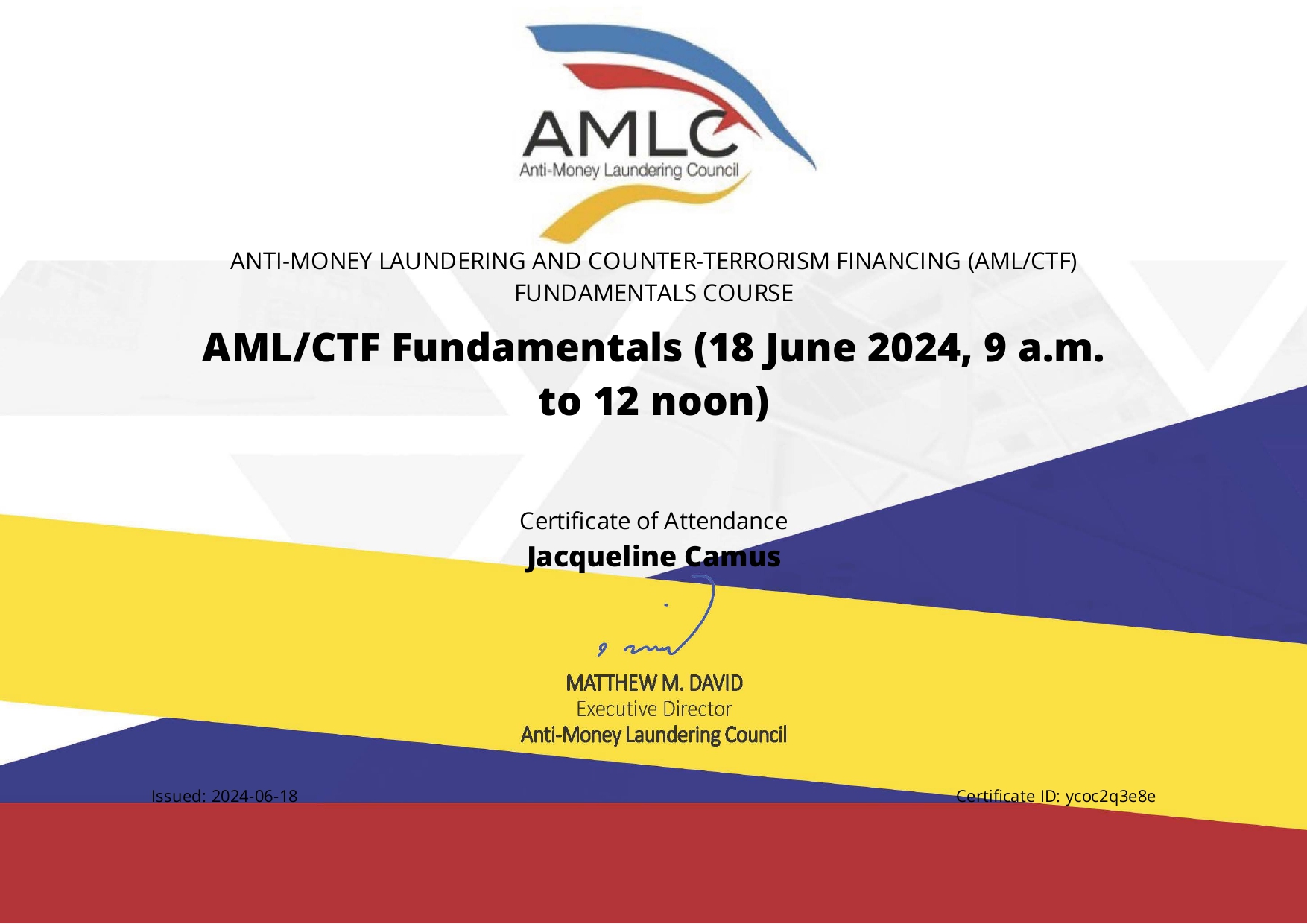 AMLC  Training Certificate