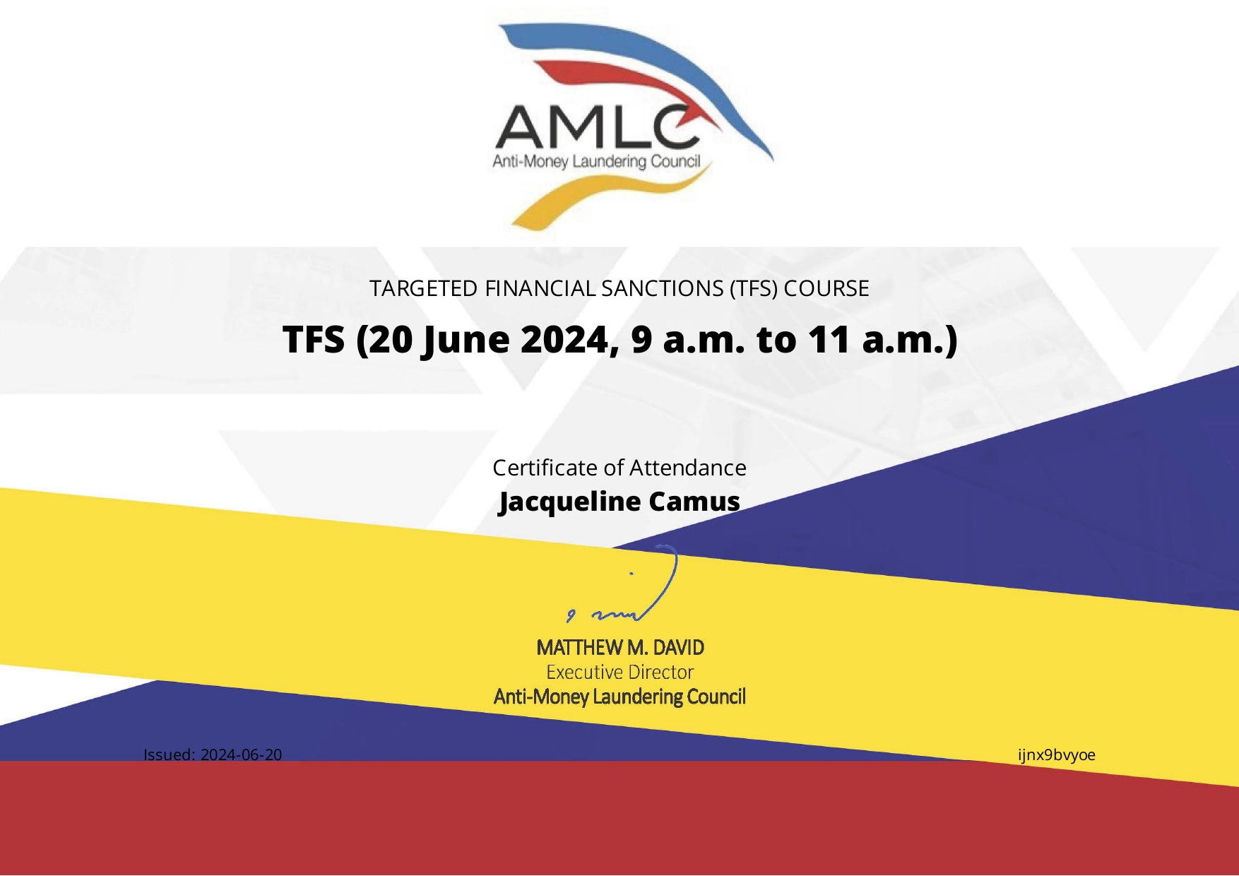 AMLC CERTIFICATE