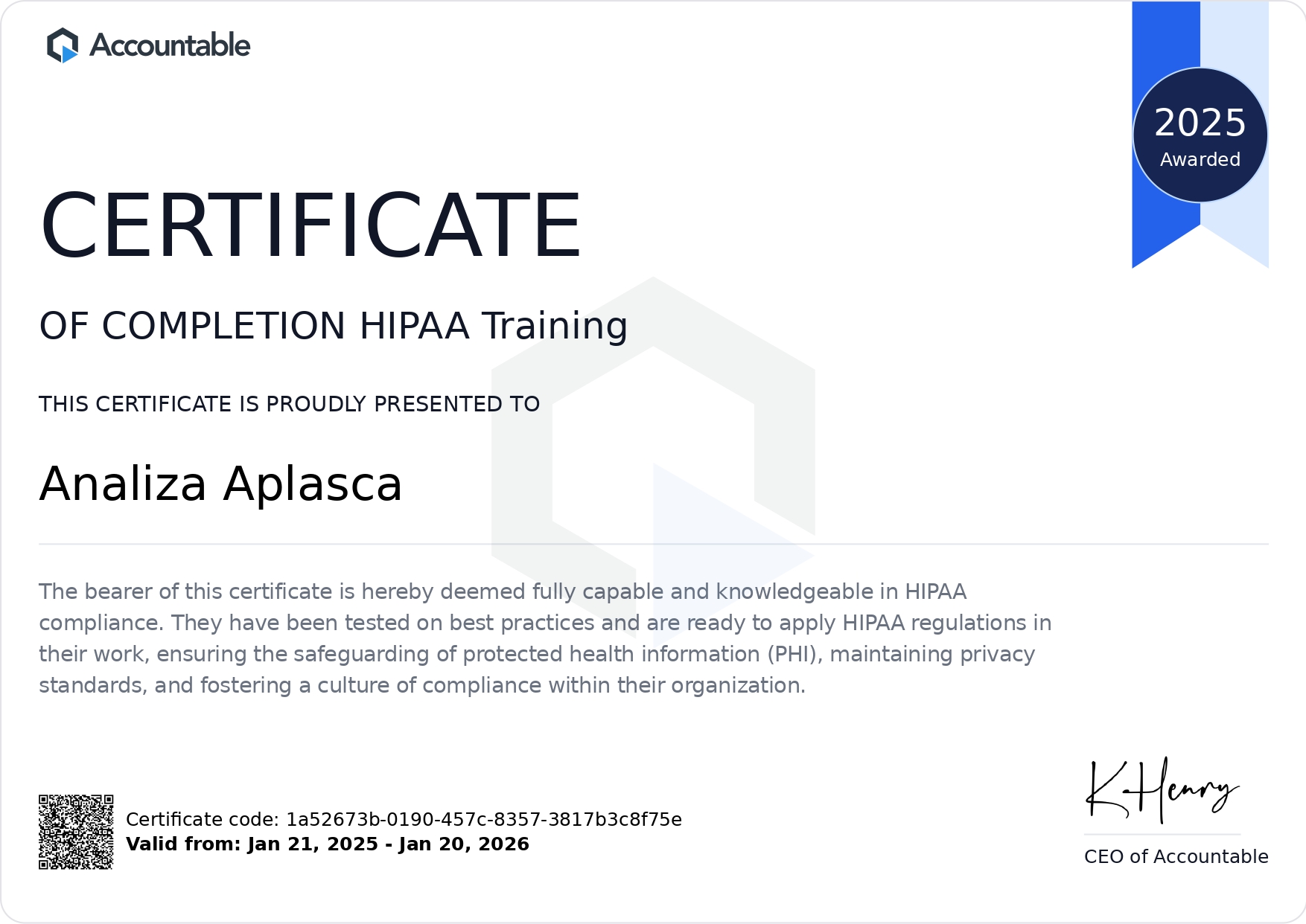 HIPAA CERTIFICATION