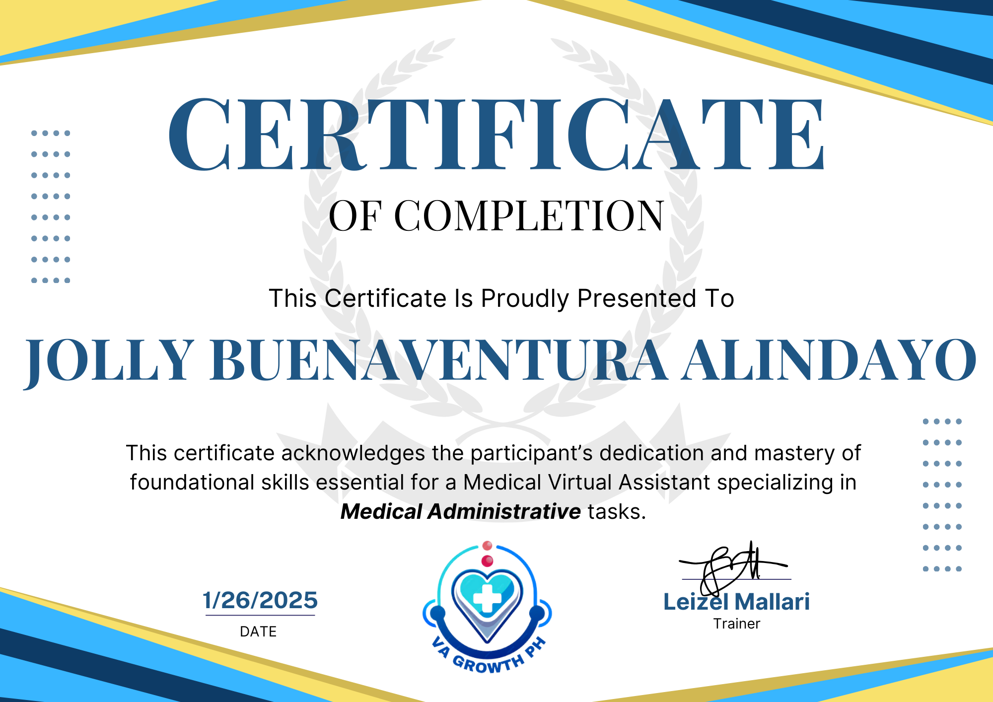 MED ADMINISTRATIVE CERTIFICATE OF COMPLETION