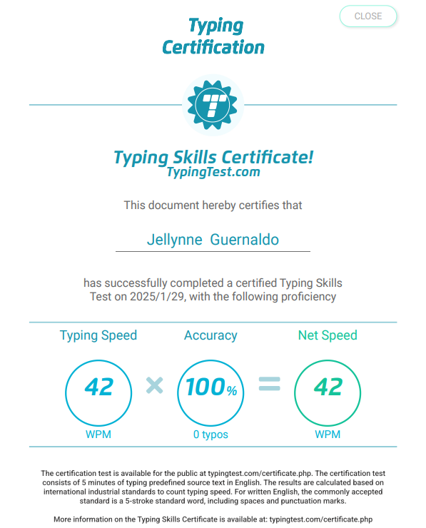 Typing Skills Certificate