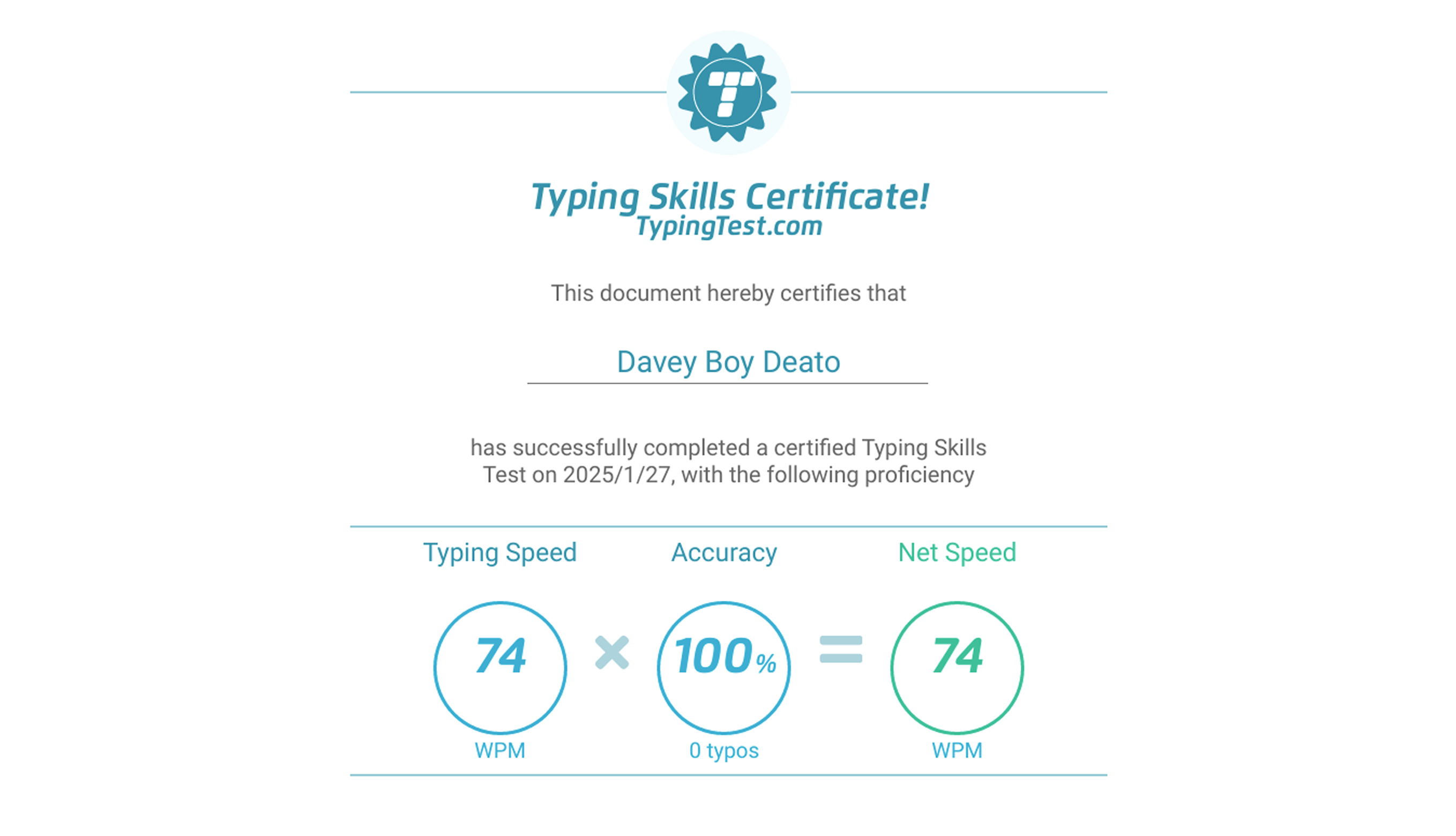 Typing Skills Certificate
