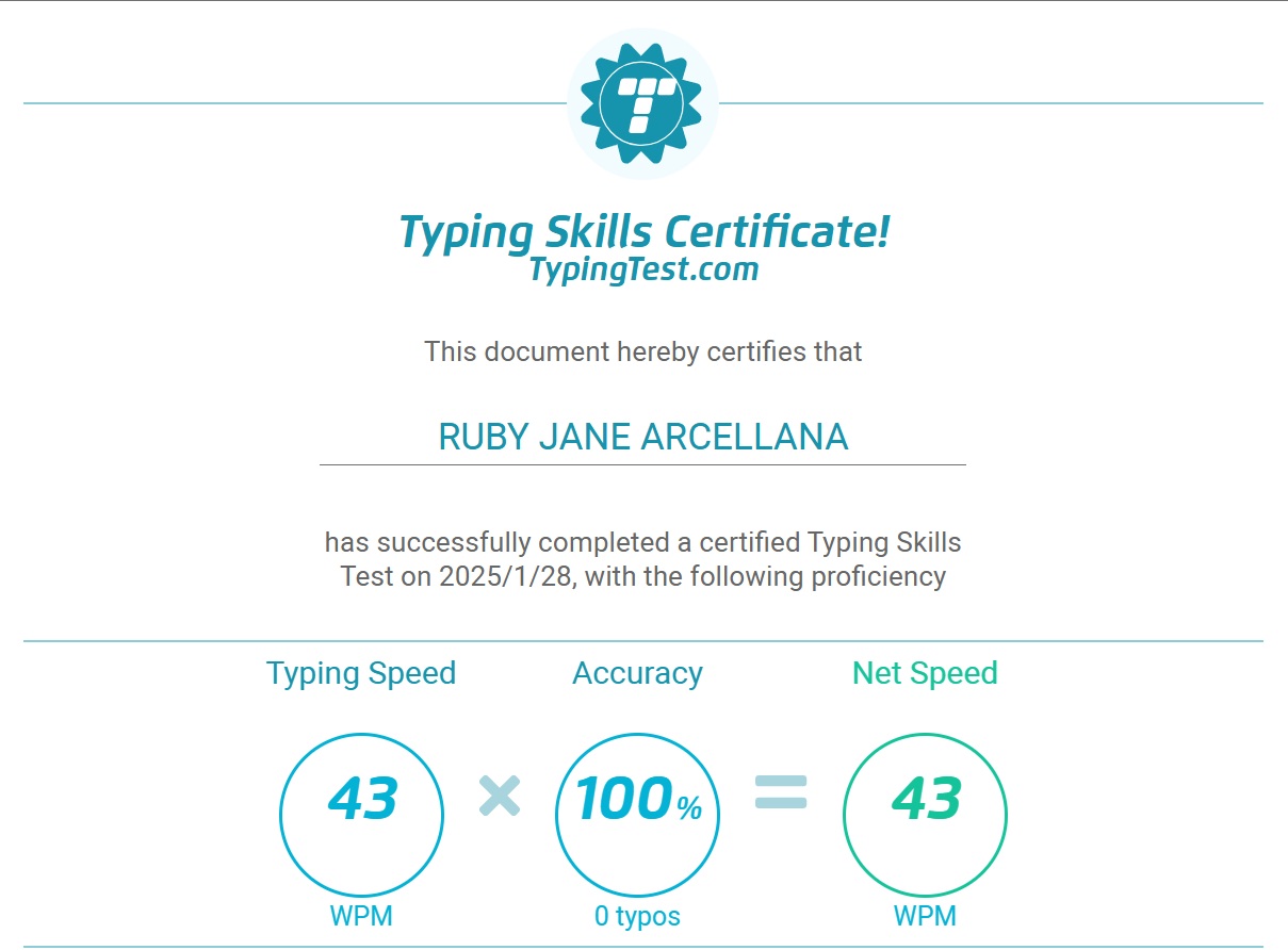 Typing Certificate