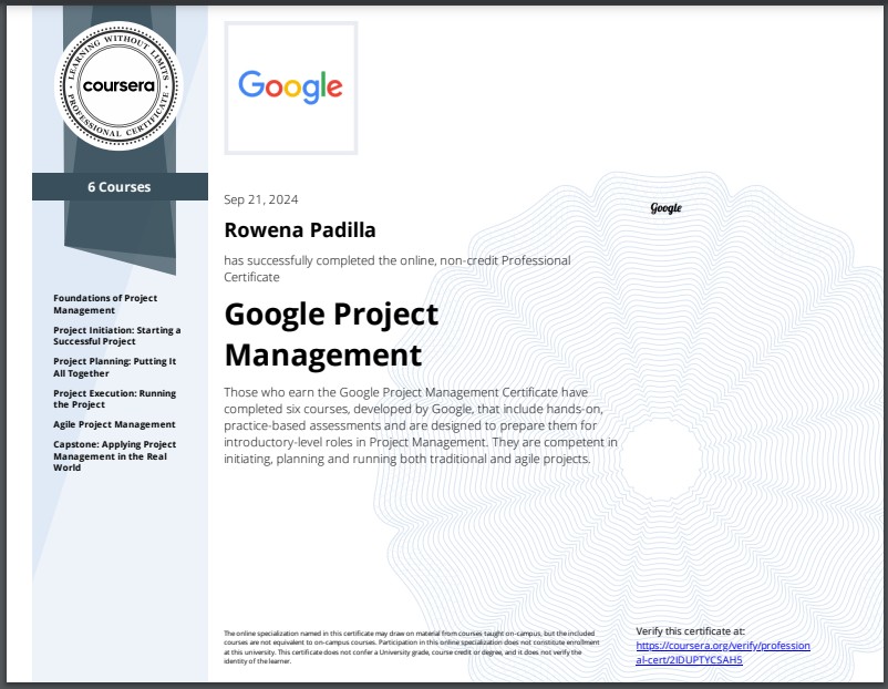 Google Project Management: Specialization