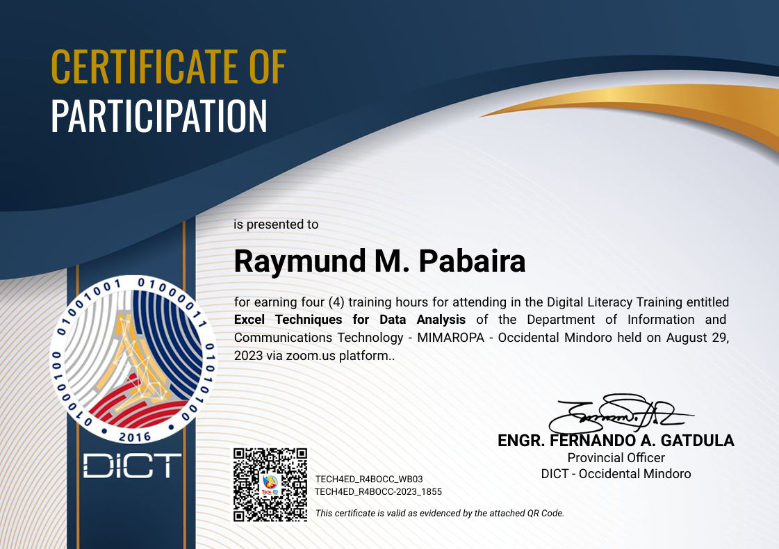 Excel Techniques for Data Analysis Certificate | Department of Information and Communications Technology