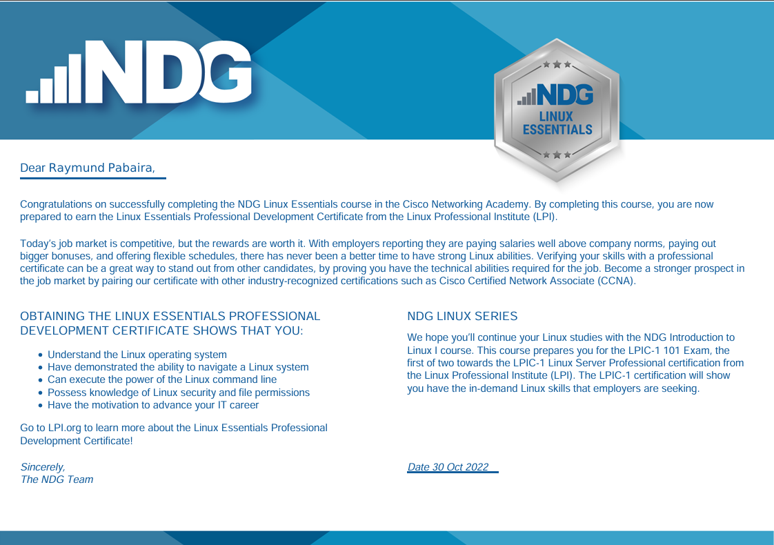 Linux Essentials Professional Development Certificate | Cisco Networking Academy