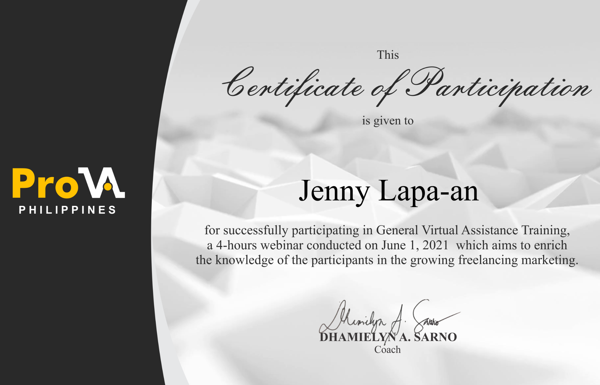 General Virtual Assistance Training Certificate