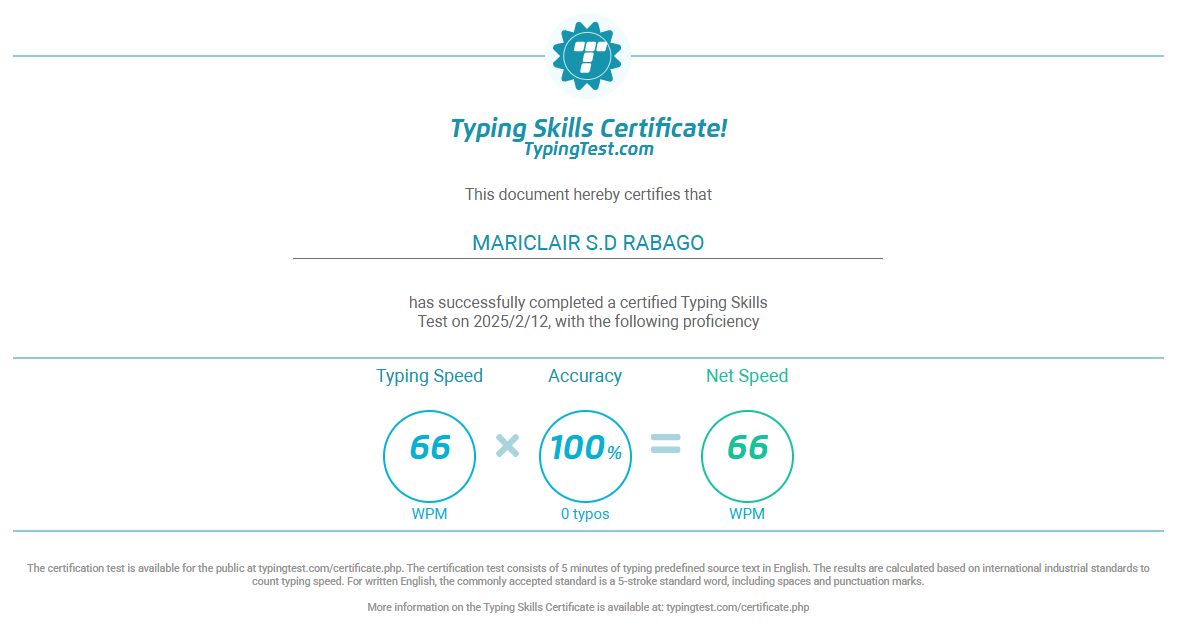 Typing Skills Certificate