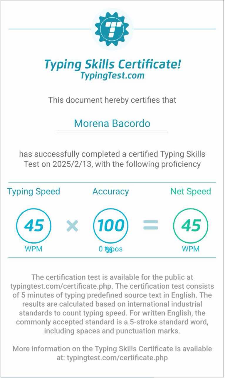 Typing Skills Certificate