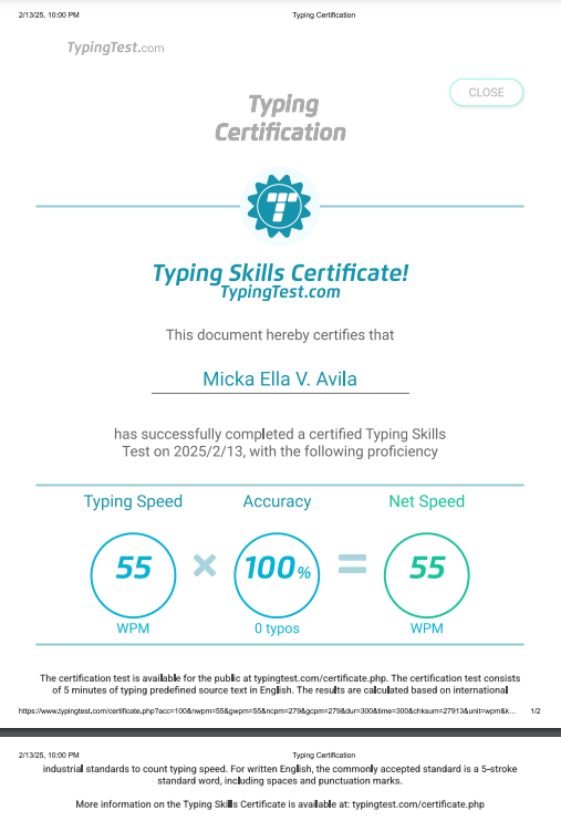TYPING TEST CERTIFICATE