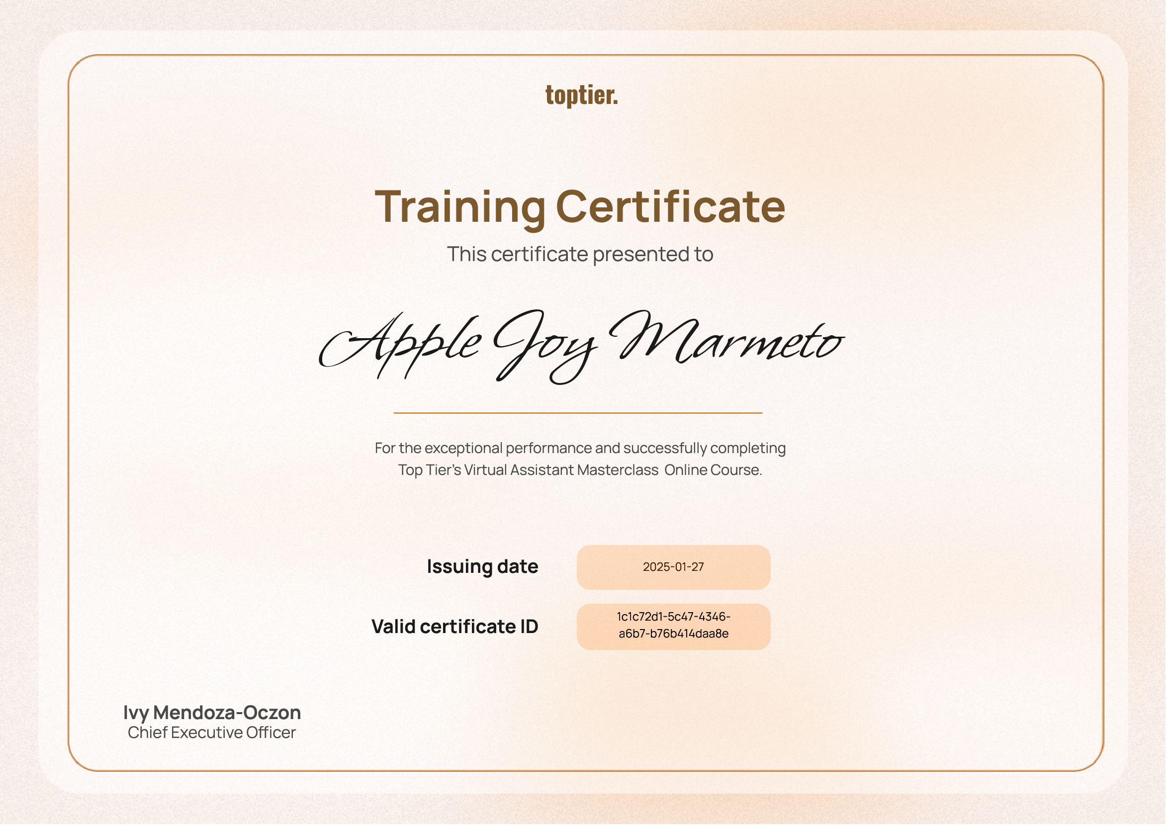 TopTier MasterClass Certificate