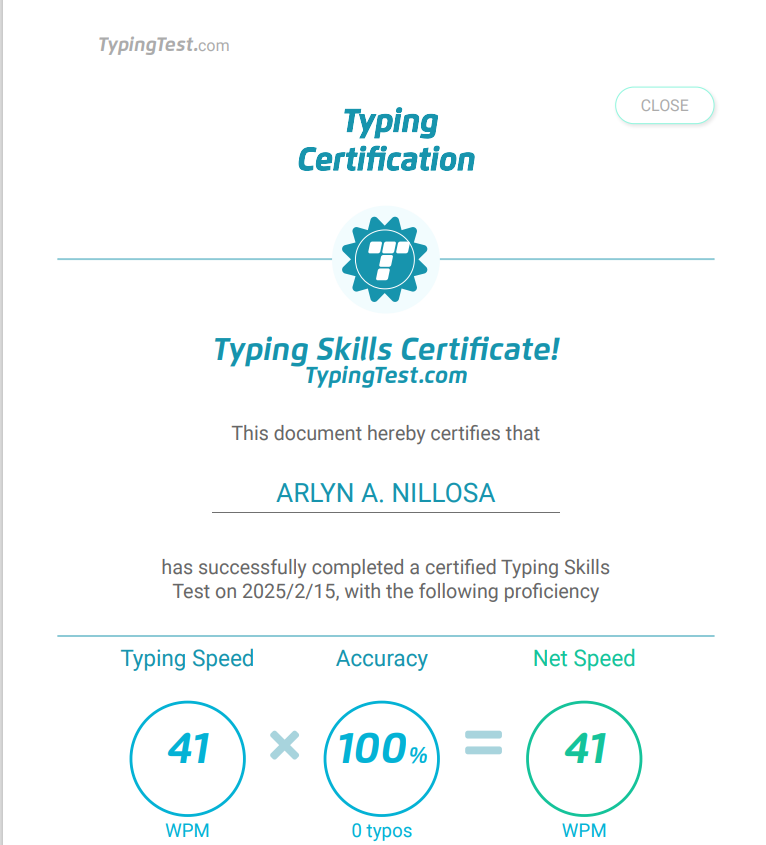 Typing Test Certificate