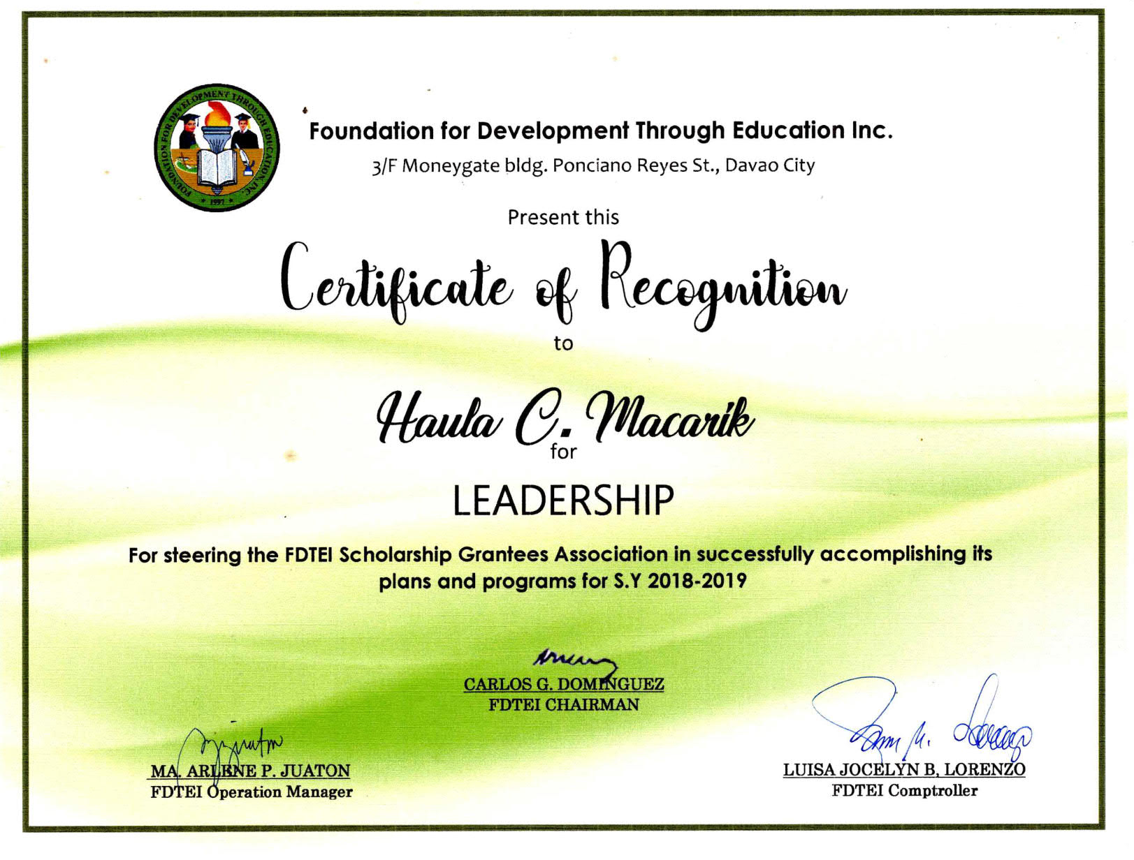 Certificate of Leadership