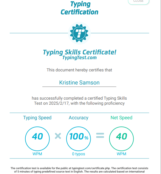 Typing Skill Certificate