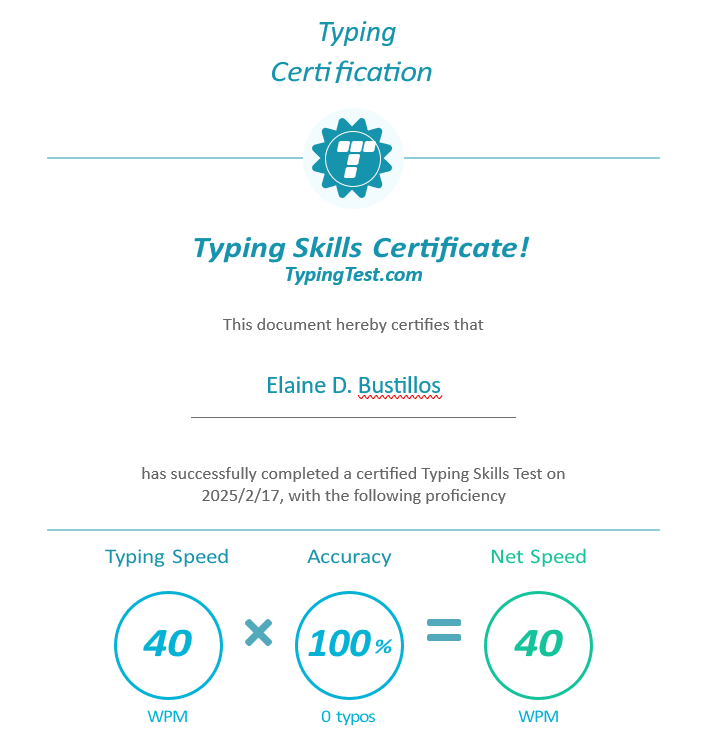 Typing Skills Certificate