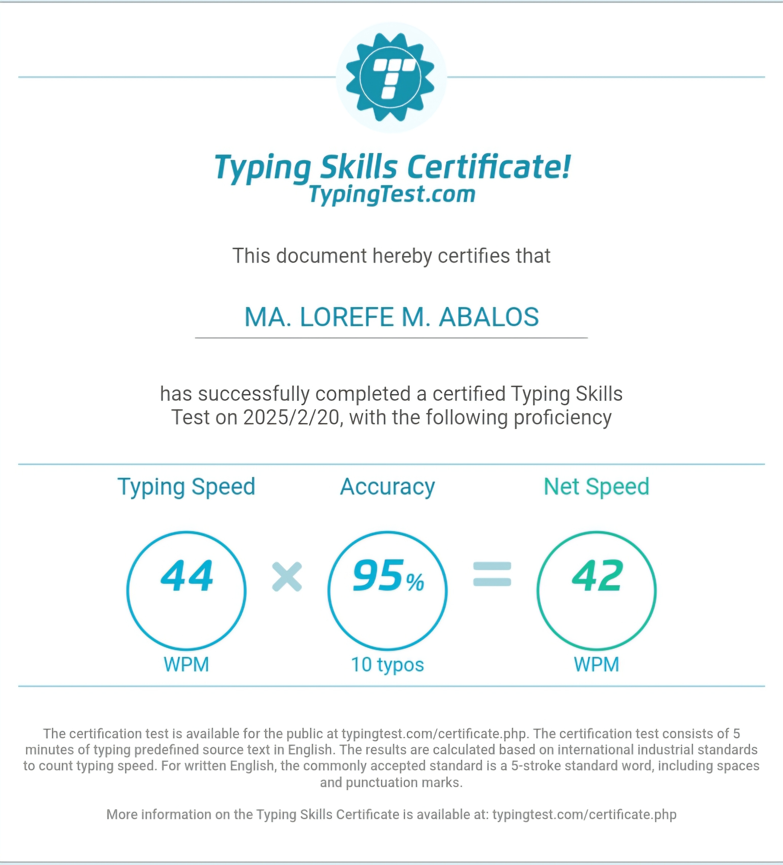 Typing Skills Certificate