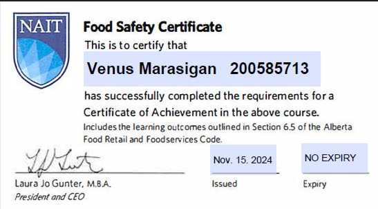 Food Safety Certificate