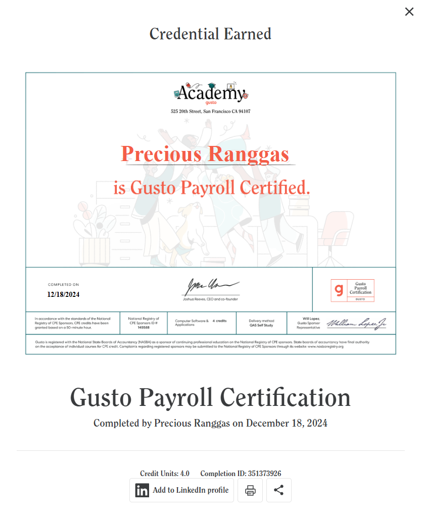 Gusto Payroll Certified