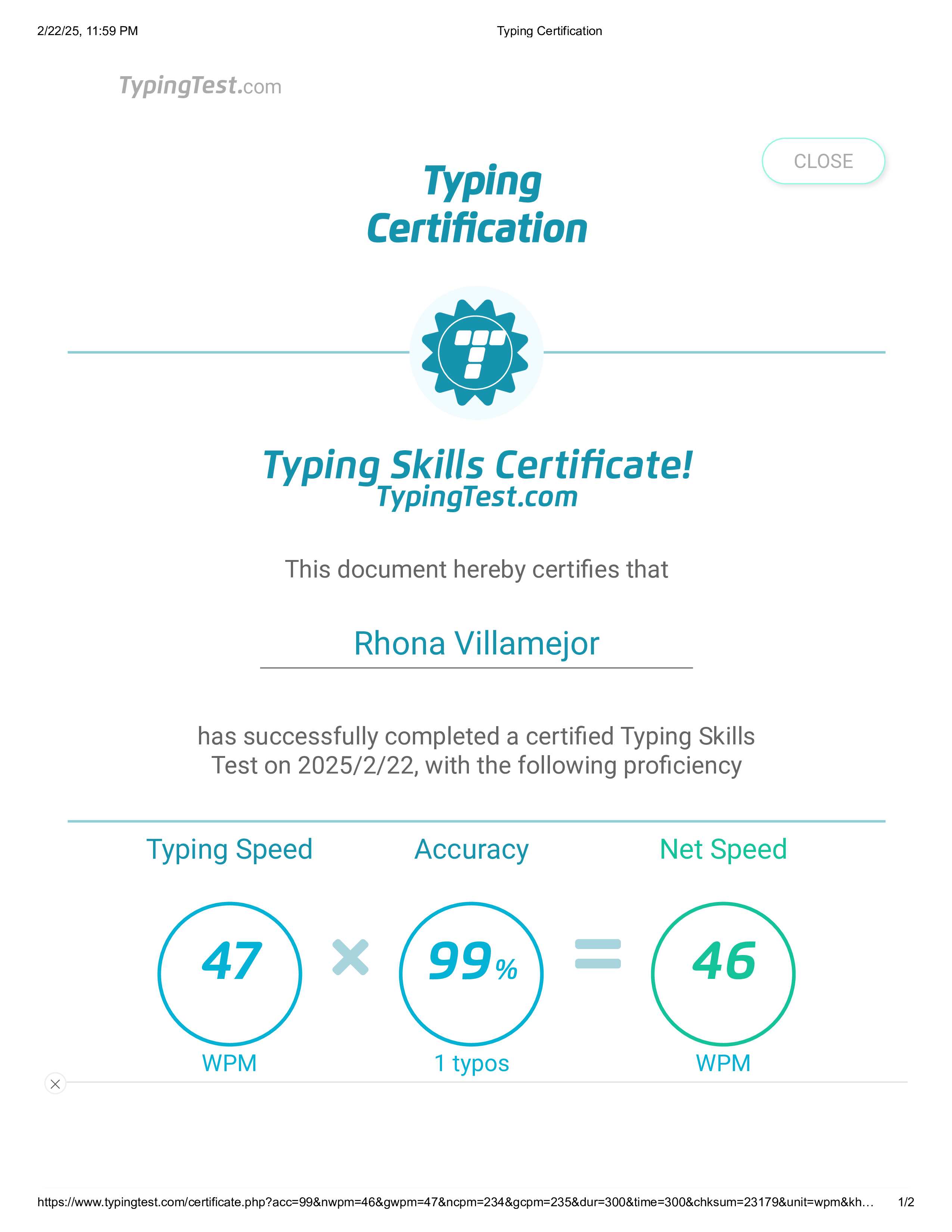 Typing Test Certification
