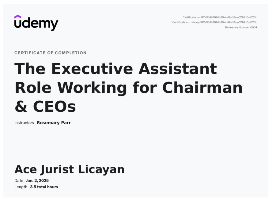 Udemy Certificate