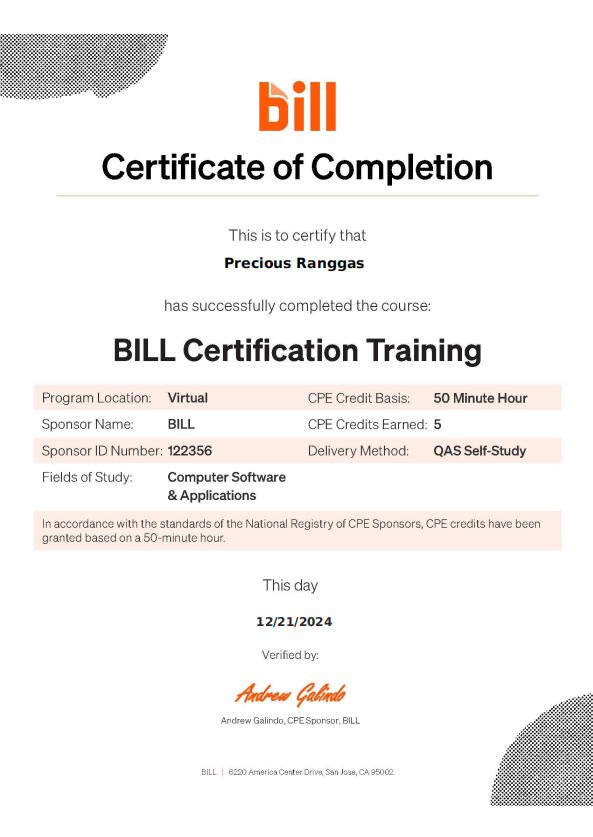 Bill Certified