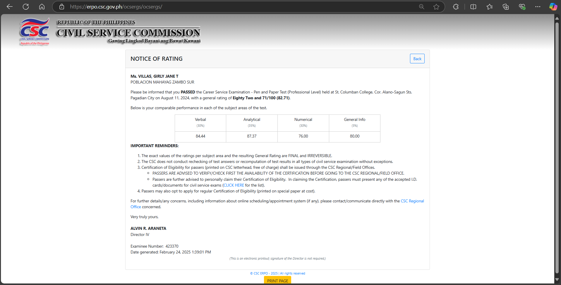 Career Service Examination - Pen and Paper Test (Professional Level)