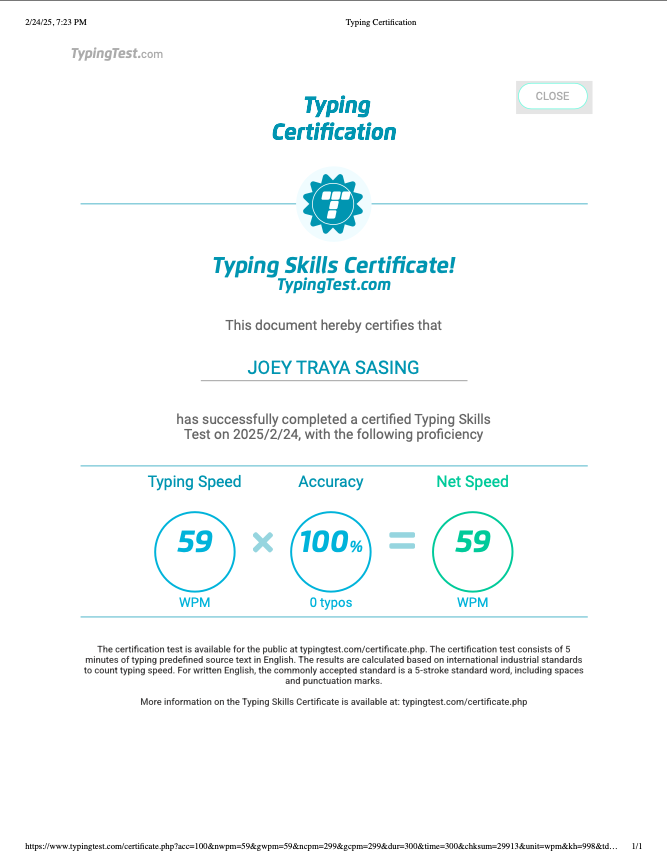 Typing Certification