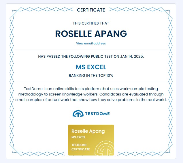 MS EXCEL Proficiency Certificate