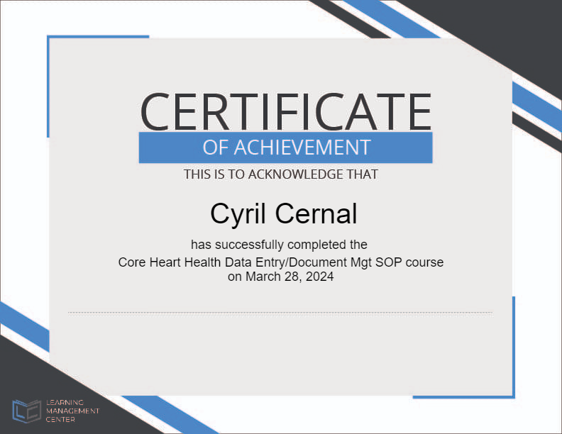 Core Heart Health Data Entry/ Document Management