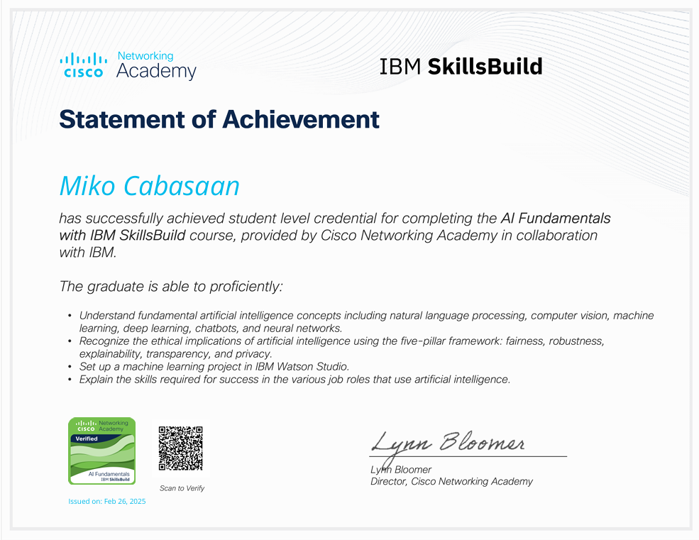 IBM SkillsBuild- AI Fundamentals