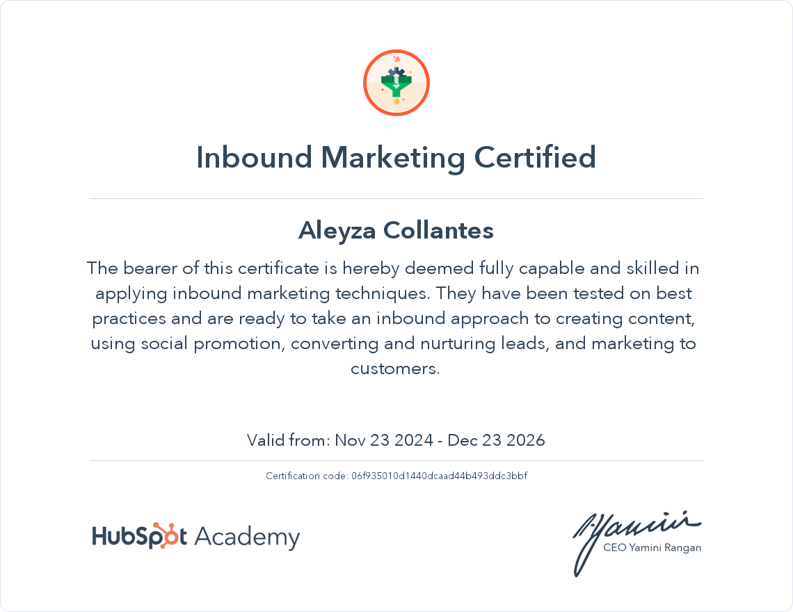 Inbound Marketing Certified by HubSpot Academy